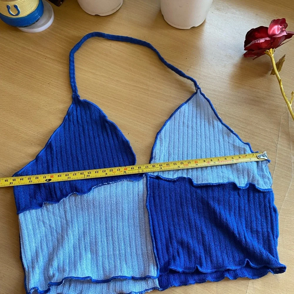 SHEIN EZwear Lettuce Trim Colorblock Halter Top Size -medium - Picture 5 of 5